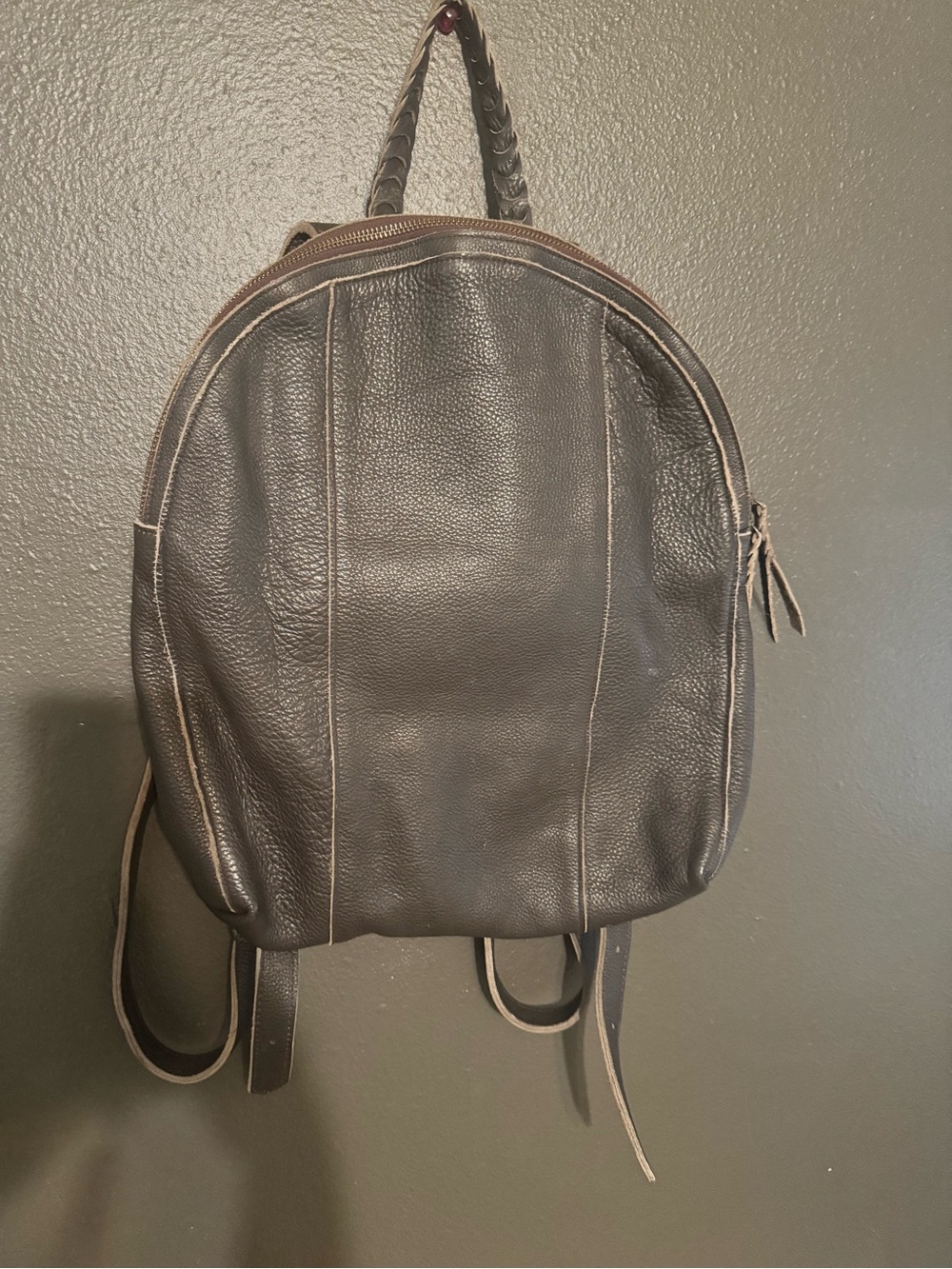 Cleobella Brown Leather Backpack with Contrasting Trim